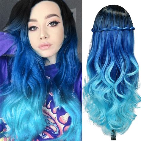 black ombre|ombre black and blue wig.